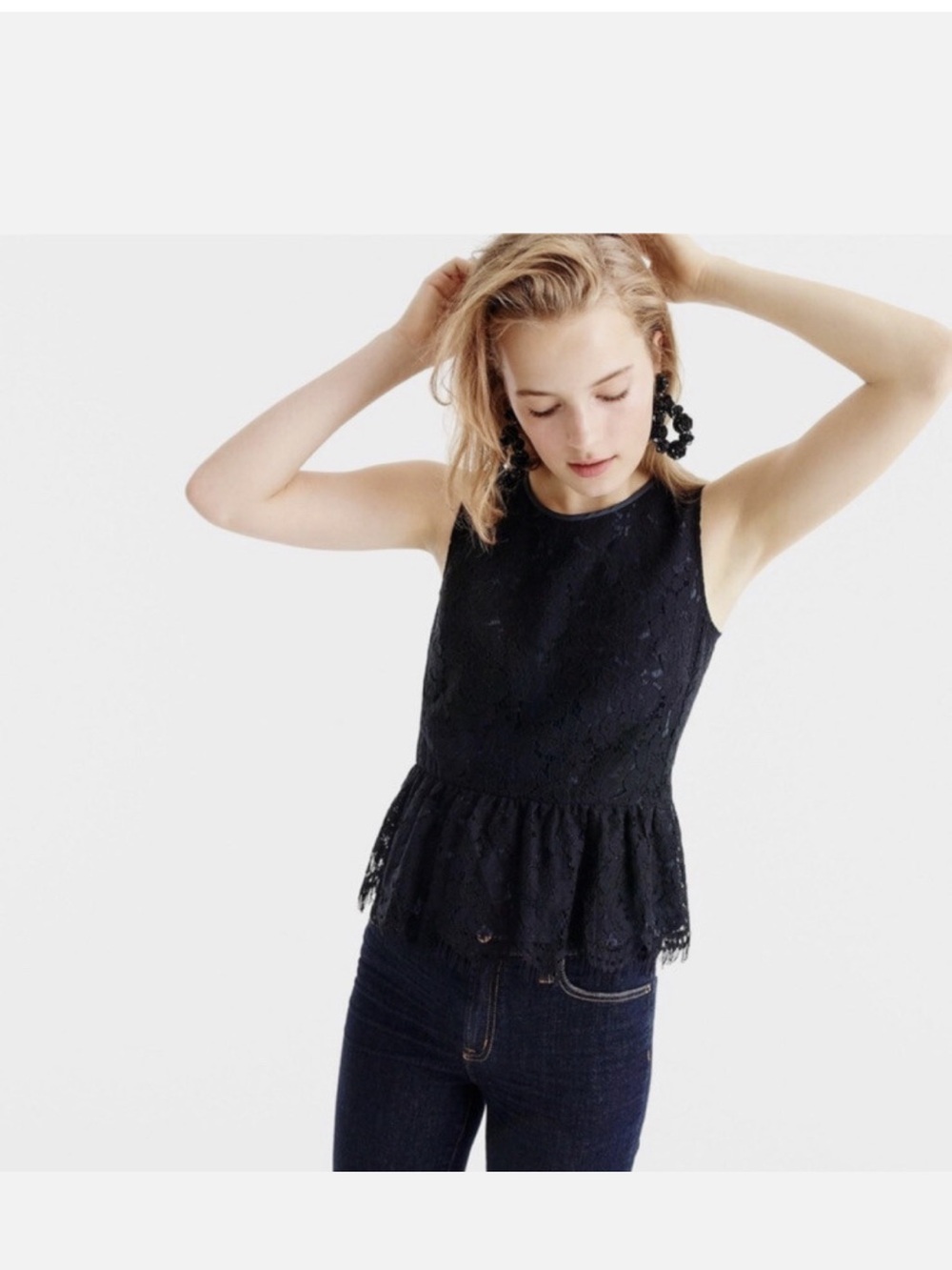 jcrew Black Lace Peplum Sleeveless Top